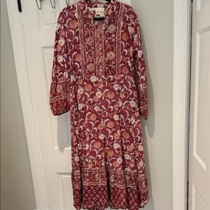 Bohemian Fox & Hen Boutique Burgundy Floral Long Sleeve Dress XL